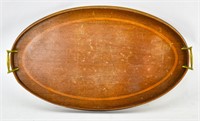 Oblong Brass Handled Wooden Tray, As Is