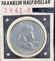 1961-D 90% Silver Franklin Half Dollar US Coin