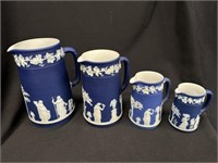 Set of 4 Wedgewood Cobalt Blue Jasperware Pitchers