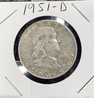 1951-D 90% Silver Franklin Half Dollar US Coin