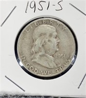 1951-S 90% Silver Franklin Half Dollar US Coin