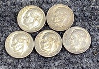 5 90% Silver Roosevelt Dimes