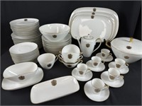 Set of Bidasoa White Porcelain China w/Gold Crest