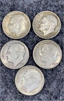 5 90% Silver Roosevelt Dimes