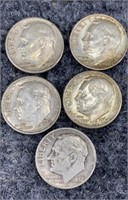 5 90% Silver Roosevelt Dimes