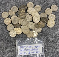 50 40's-60's Jefferson Nickels $2.50 Face Value
