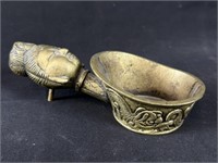 Chinese Bronze Pan Iron w/ Figural Handle