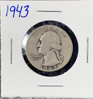 1943 90% Silver Washington Quarter US Mint Coin