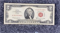 1963-A  Red Seal $2 Bill US Currency Note