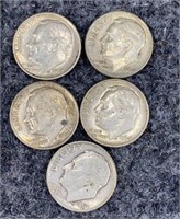 5 90% Silver Roosevelt Dimes