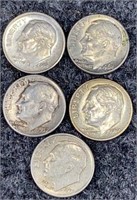 5 90% Silver Roosevelt Dimes