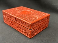 Antique Chinese Lacquered Red Carved Cinnabar Box