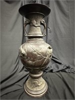 Asian Meiji Bronze Urn Doubled Handled Floor Vase