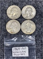 4-1964 90% Silver Washington Quarters