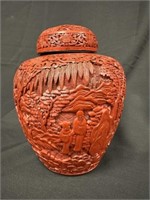 Carved Chinese Cinnabar Lacquered Lidded GingerJar