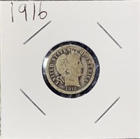 1916 90% Silver Barber Dime US Mint Coin