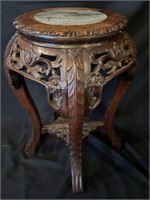 Asian Carved Chinese Rosewood Stand w/ Marble Top