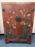 Antique Chinese Chinoiserie Red & Black Cabinet