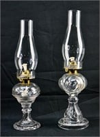 2 Clear Glass Kerosene Oil Lamps