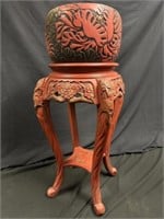 Japanese Red Lacquered Stand With Planter