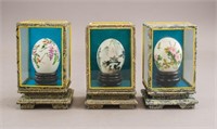 Chinese Painted Eggs with Display Cases 3pc
