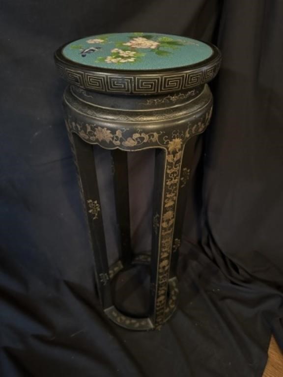 Black Lacquer & Cloisonne Enamel Top Display Stand