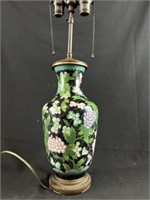 Chinoiserie Black Floral Porcelain Table Lamp