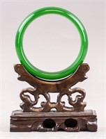 Chinese Hardstone Carved Green Bangle