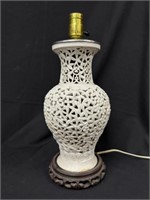 White Blanc De Chine Pierced Porcelain Lamp