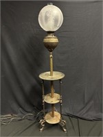 Victorian Brass Convert Floor Oil Lamp EtchedGlobe