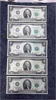 5-$2 Bills US Currency Note