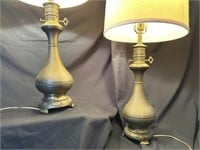 Pr. of Brass Table Lamps w/ Textured Etched Design