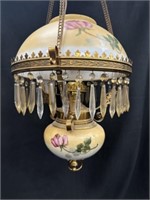 Victorian Handpainted Chandelier w/ Hanging Prisms