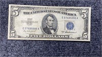 1953-A $5 US Silver Certificate Currency Note