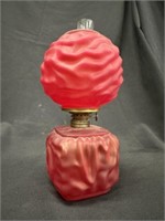 1890's Ruby Red Satin Glass Mini Draped Oil Lamp