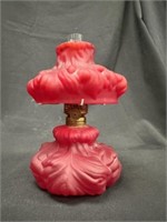 Ruby Red Satin Glass Miniature Kerosene Oil Lamp