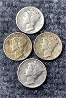 4 90% Silver Mercury Dimes