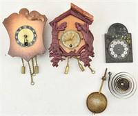 3 Miniature Wood Cuckoo Wall Clocks, Juba, Etc.