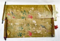 2 Vintage SE Asian Decorated Silk Scroll Hangings