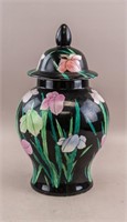 Chinese Porcelain Black & Pink Jar w/ Lid