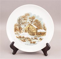 White Porcelain Plate Snow Scene CURRIER & IVES