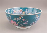 Chinese Famille Rose Teal Porcelain Floral Bowl