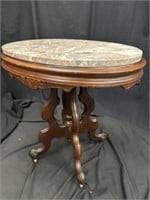 Victorian Carved Walnut & Marble Top Oval Table