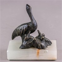 Canadian Bronze Carved Pelican Sculpture w/ Stand