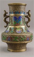 Japanese Bronze Cloisonne Vase with Handles