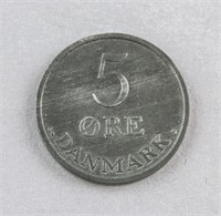 1960 Denmark 5 Ore Frederik IX Coin