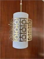 MCM Gold Tone Cylinder Drum Pendant Light