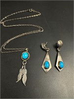 Sterling silver native turquoise earrings&pendant