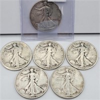 (6) 1917 & 1940s Walking Liberty 90% Silver Half