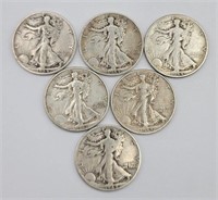 (6) 1940s Walking Liberty 90% Silver Half Dollars